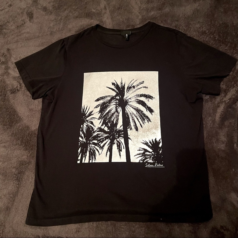 H&M Black Reflective Palm Tree Short Sleeve T Shirt Size Large